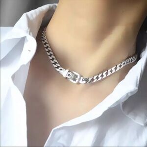 ❗️restocked❗️925 Sterling Silver Cuban Chain Link Belt Buckle Choker Necklace